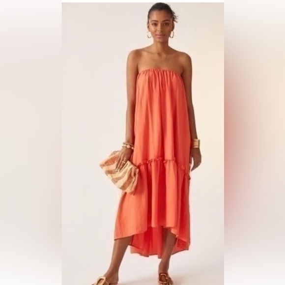 Anthropologie Dresses & Skirts - Anthropologie Strapless Tiered Ruffled Maxi Dress Coral Orange M